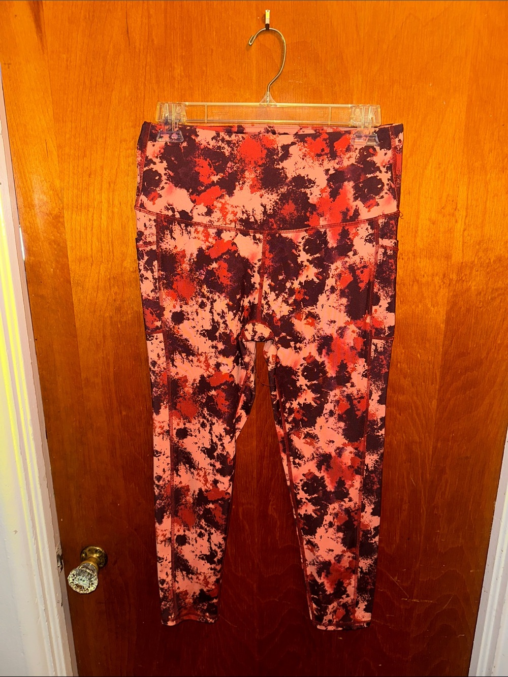 Womens Coral and Black Tie-Dye Active Leggings